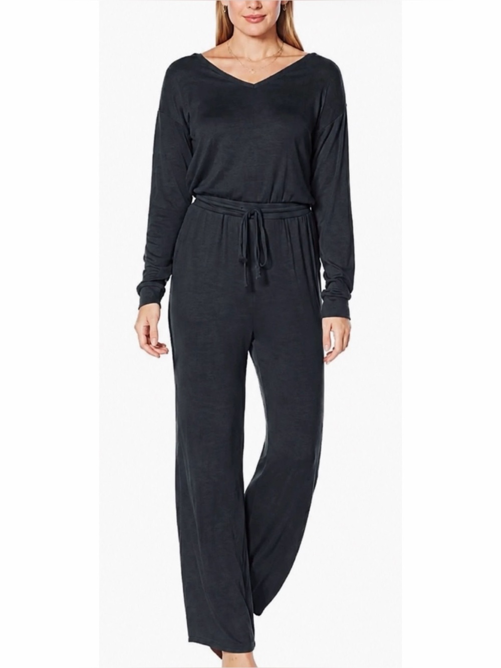 COLLEEN LOPEZ • Charcoal Gray Long Sleeve Wide Leg Jumpsuit, 3X
